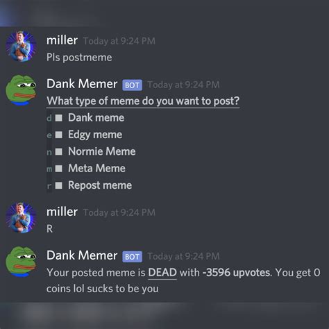 dank meme bot|dank memer commands list.